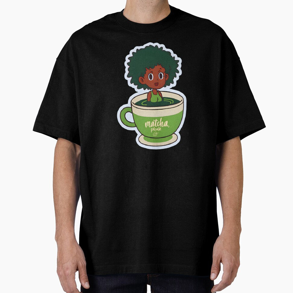 Matcha Please – Black Girl in Matcha Cup with Green Afro by OsasChild