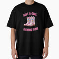 Just a Girl Having Fun – Pink Cowgirl Boots Western Fun Quote by WHDProduction45