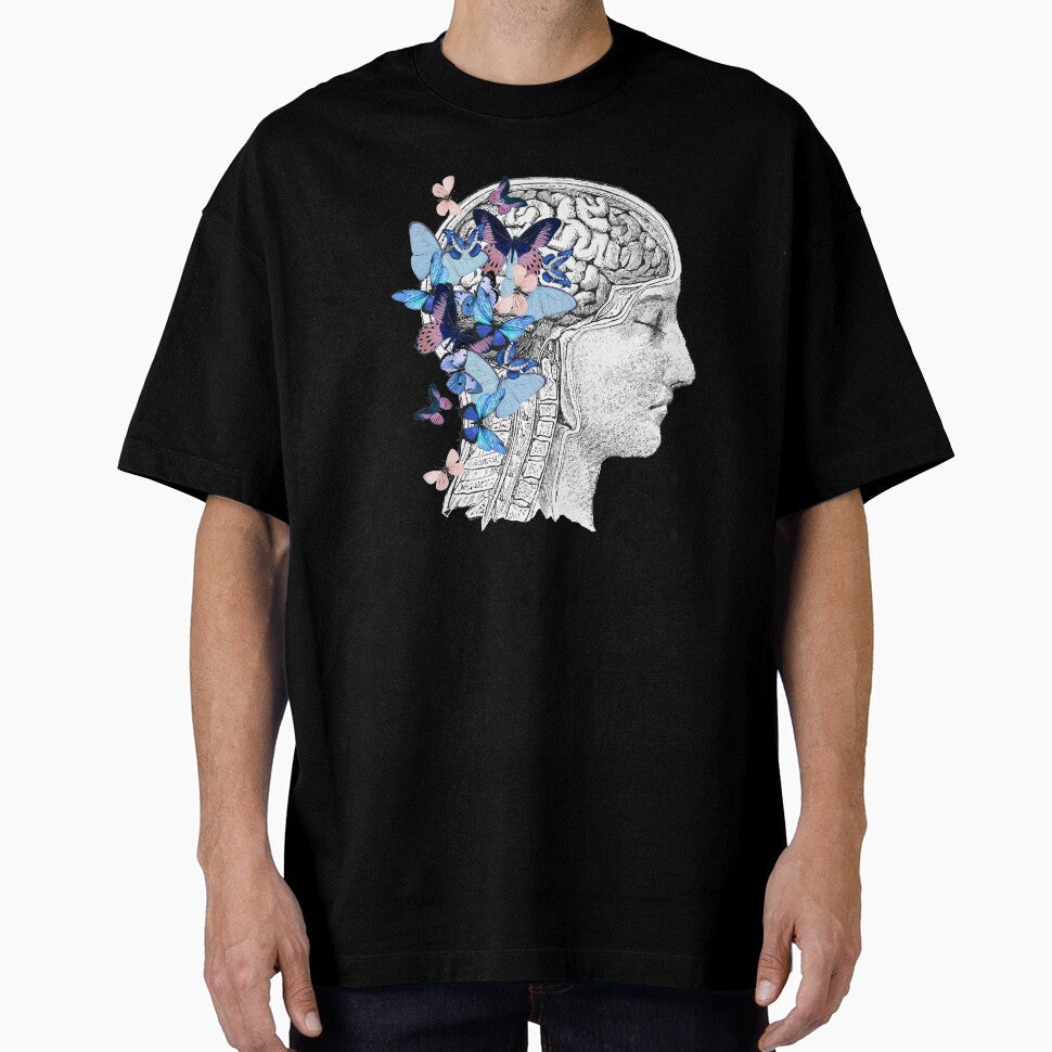Brain blue butterflies floral mental health, brain psychology, mental health matters by Collagedream