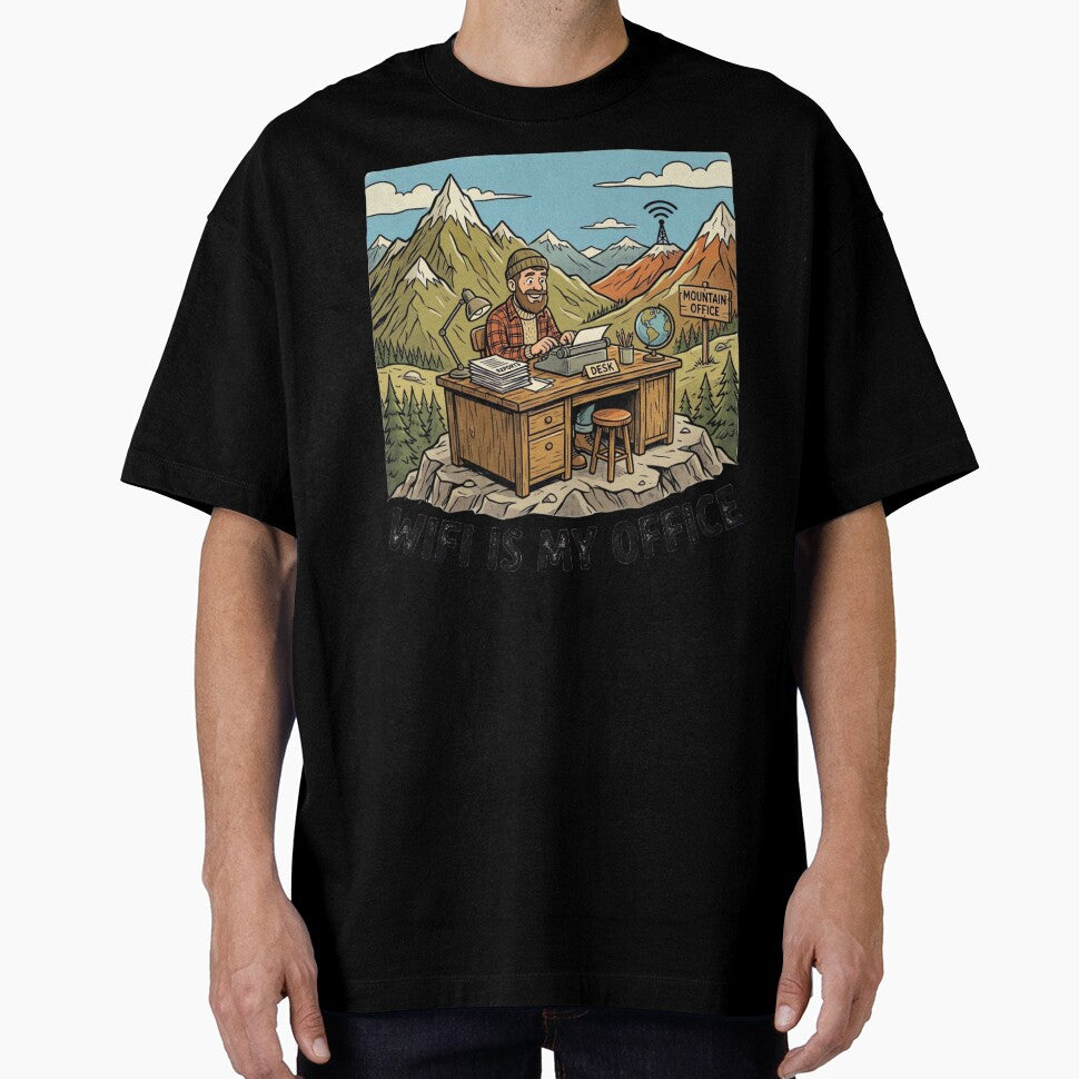 WiFi Is My Office Funny Mountain Remote Work Vintage T-Shirt Design by urbinet