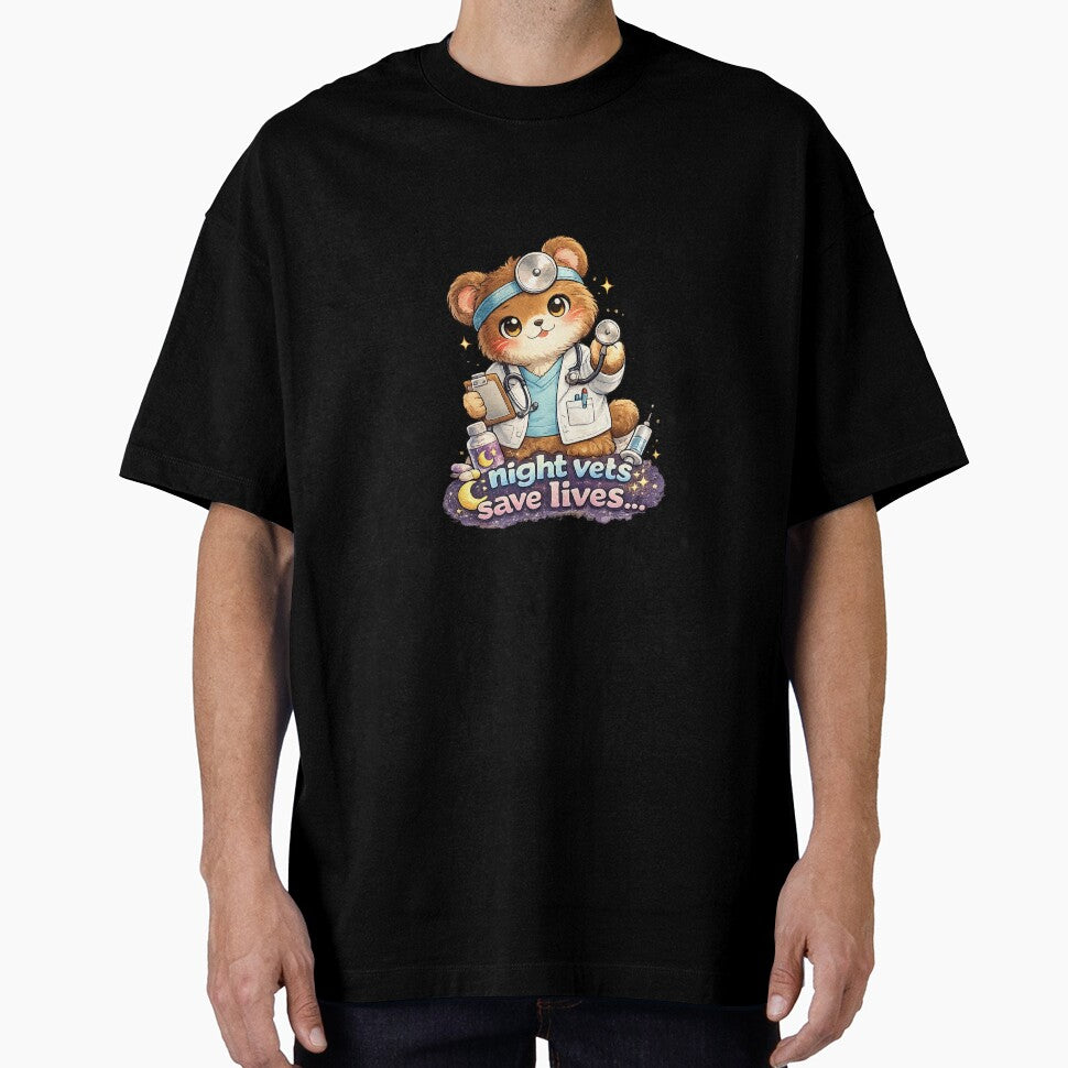 Night Vets Save Lives Kawaii Bear Art – Cute Vet Doctor Cartoon Illustration by Paws-nd-Prints