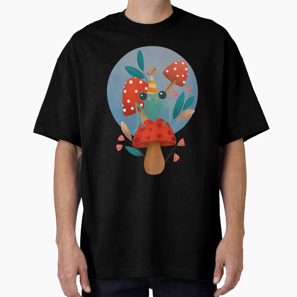 Cute Frog Resting on a Mushroom by Ilana Ewing Designs