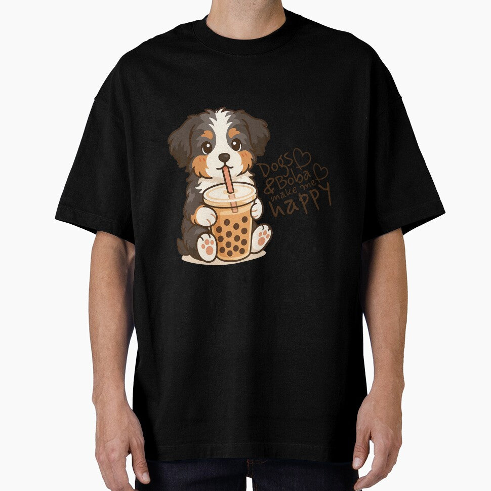Dogs and Boba Make Me Happy - Cute Aussie Doodle & Bernedoodle Puppy by Balasan