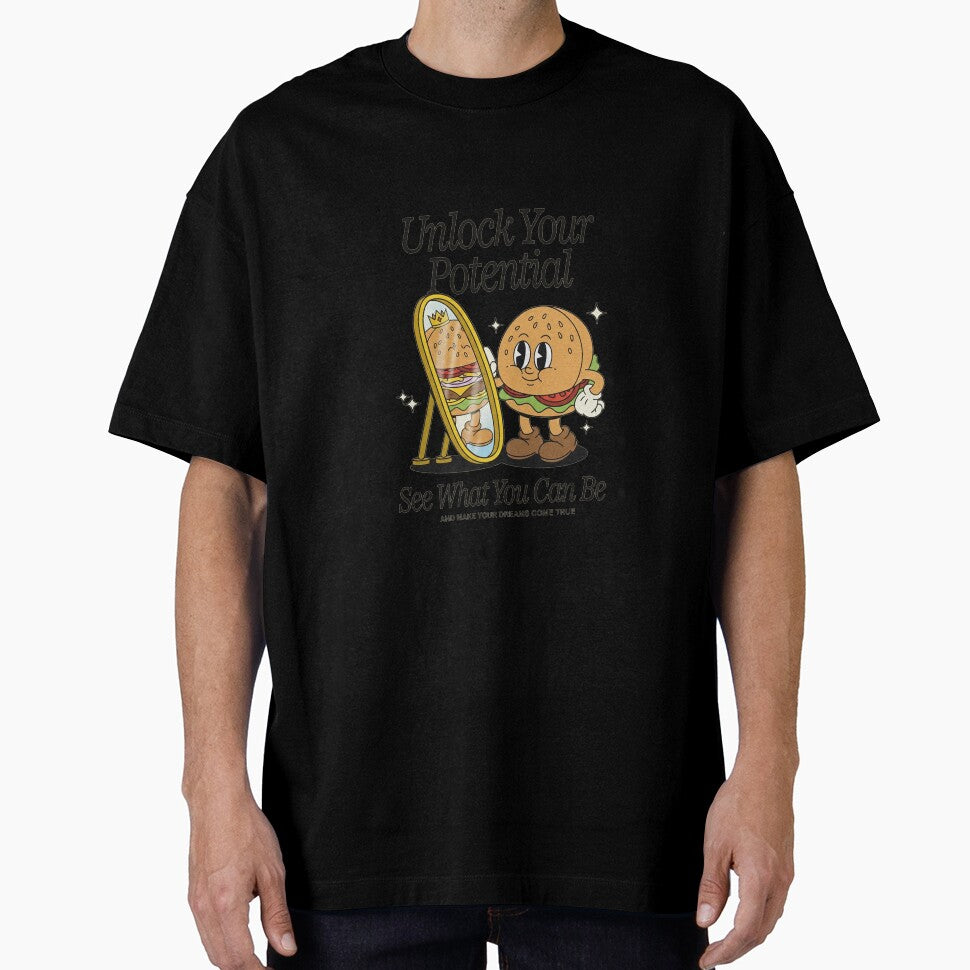 Unlock Your Potential Retro Burger Motivation Mascot Art by HoopeStylee