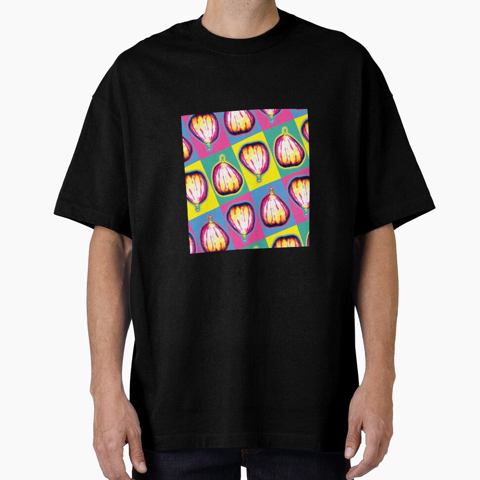 Colourful Pop Art Fig Pattern on Bold Checkerboard Background by Fabulosa Designs