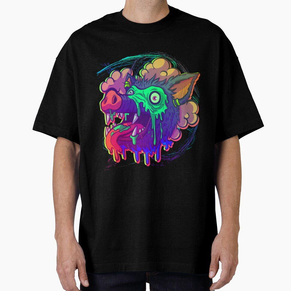 Melting Neon Beast Head | Trippy Psychedelic Monster Art by BoneandBloomCo
