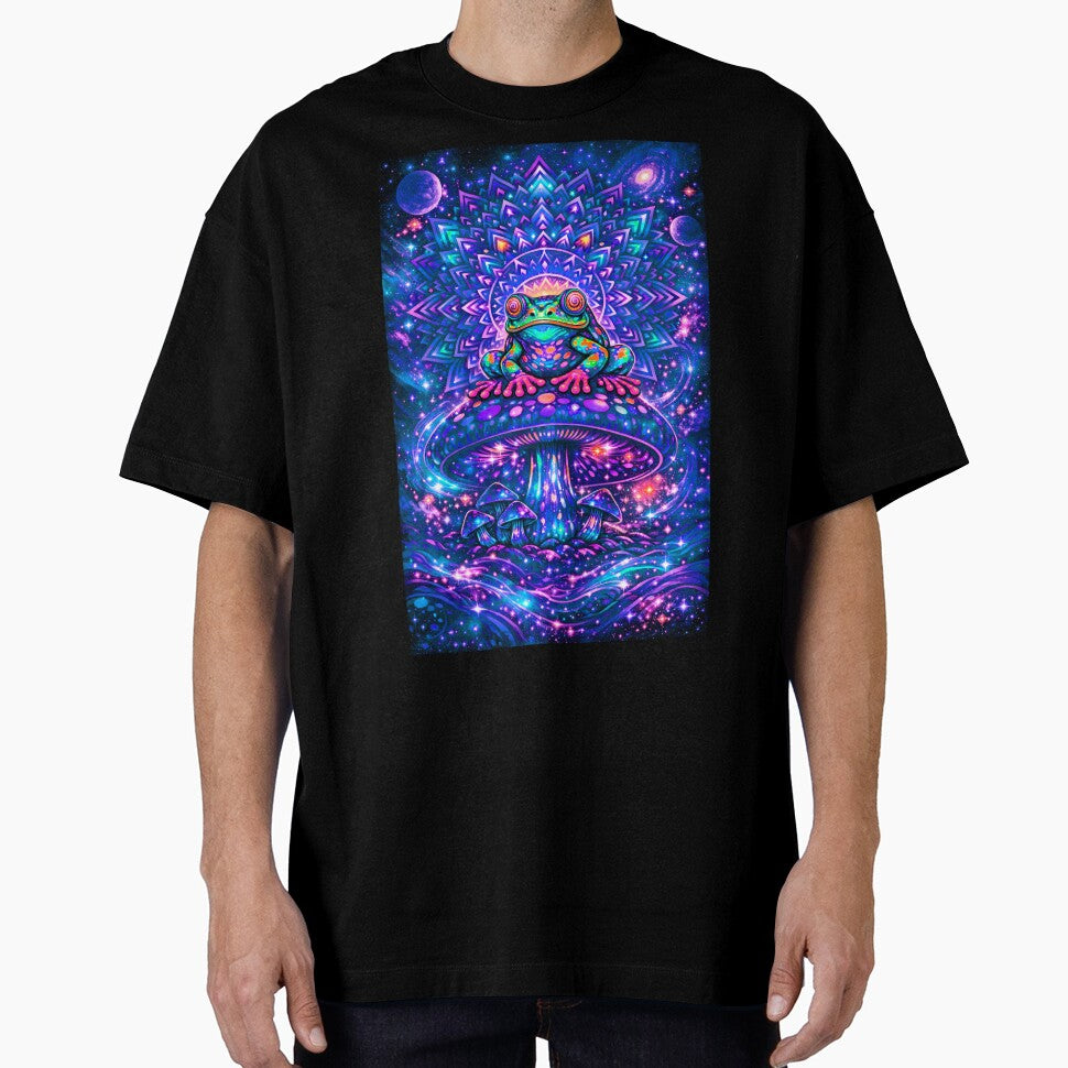 Trippy Cosmic Frog on Magic Mushroom – Psychedelic Mandala Galaxy Frog Art by RustedToad