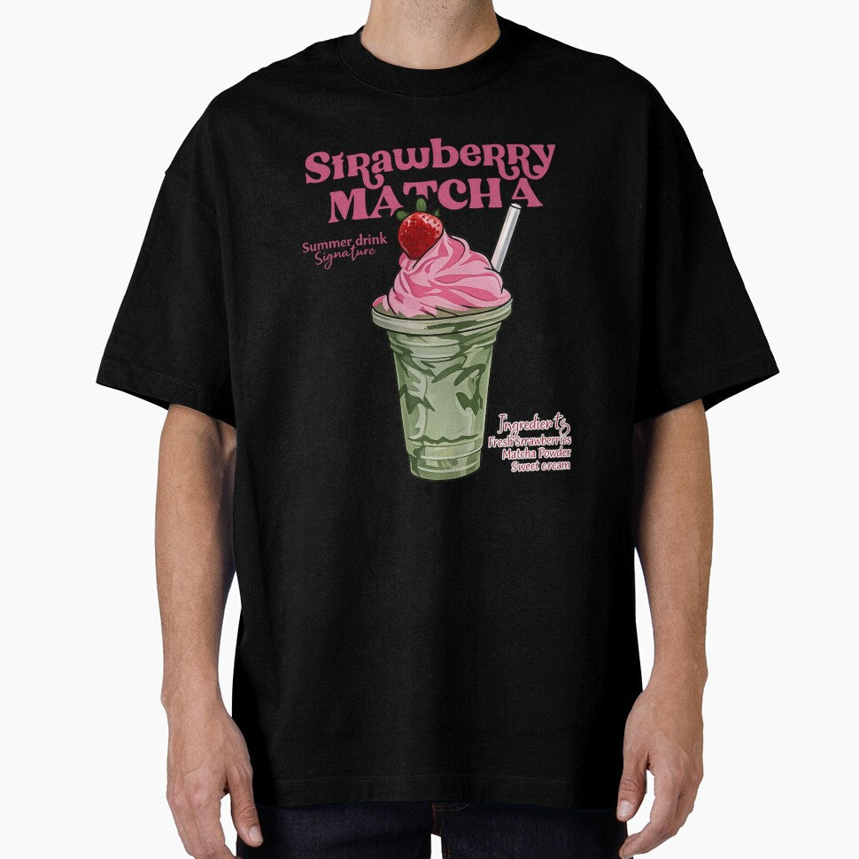 Strawberry Matcha — Cute Aesthetic Summer Drink Illustration by flowerpower999
