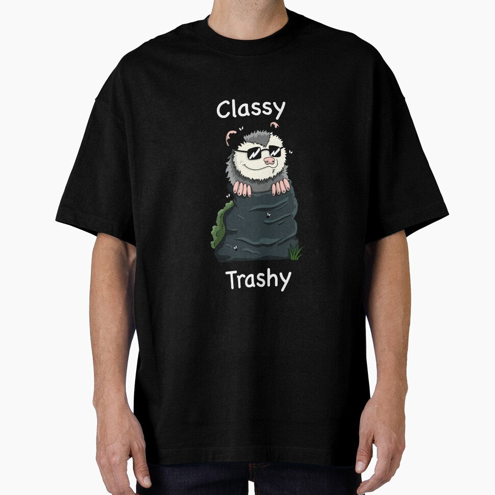 Opossum in trash bag with text "Classy Trashy" by christmas-lady