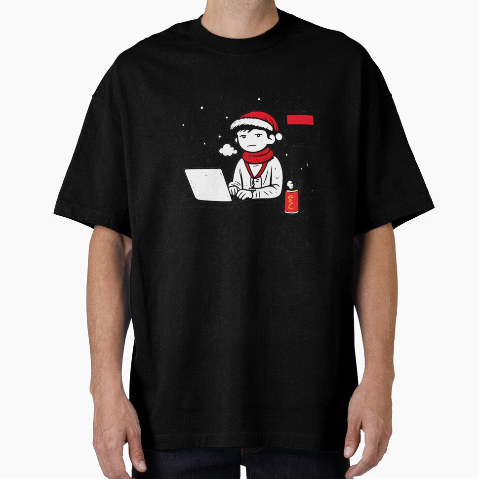 Working on Christmas Day Japanese Doodle Laptop Illustration by Drawian Studio