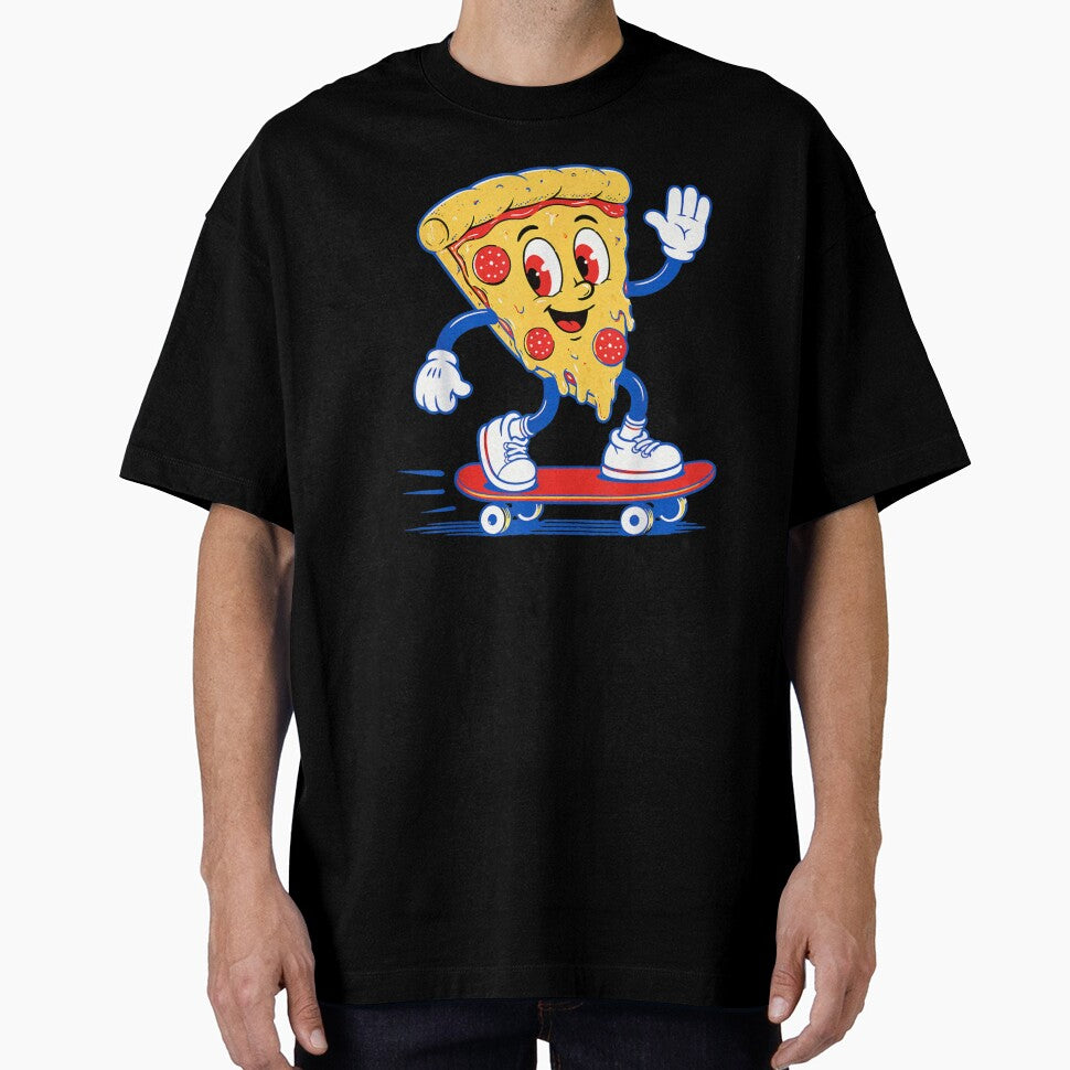 Vintage Rubber Hose Cartoon Pizza Slice Riding Skateboard Fun Food Art by EricCotanori