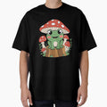Cute Kawaii Frog with Mushroom Hat on Tree Stump Sticker by ZyxDes