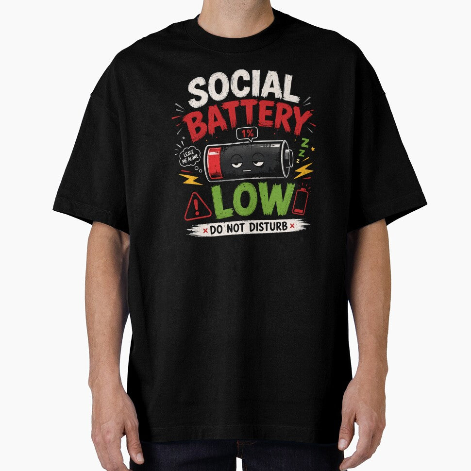 Social Battery Low 1% Funny Introvert Shirt, Do Not Disturb Tee, Anti Social Humor T-Shirt, Leave Me Alone Graphic Tee by thebestoffer