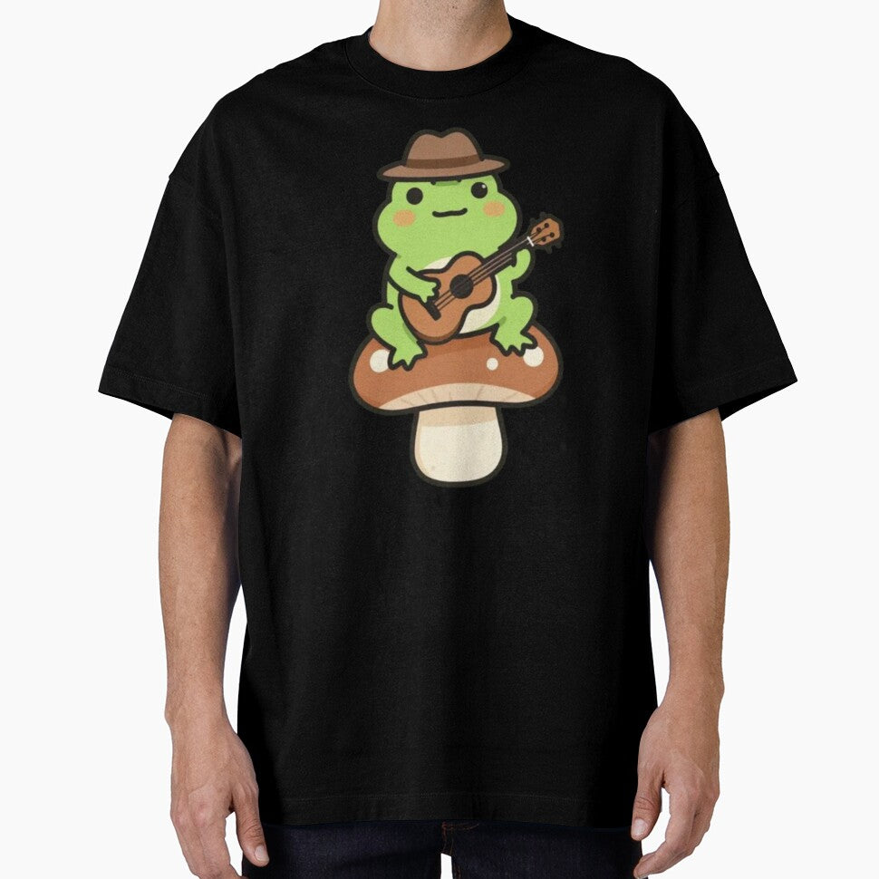 Whimsical Frog – Mushroom Guitar Serenade by Dogandesighn