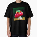 Green Tree Frog Sitting On An Amanita Muscaria Mushroom - Santa Claus Mushroom Psychedelic by AlanPhotoArt