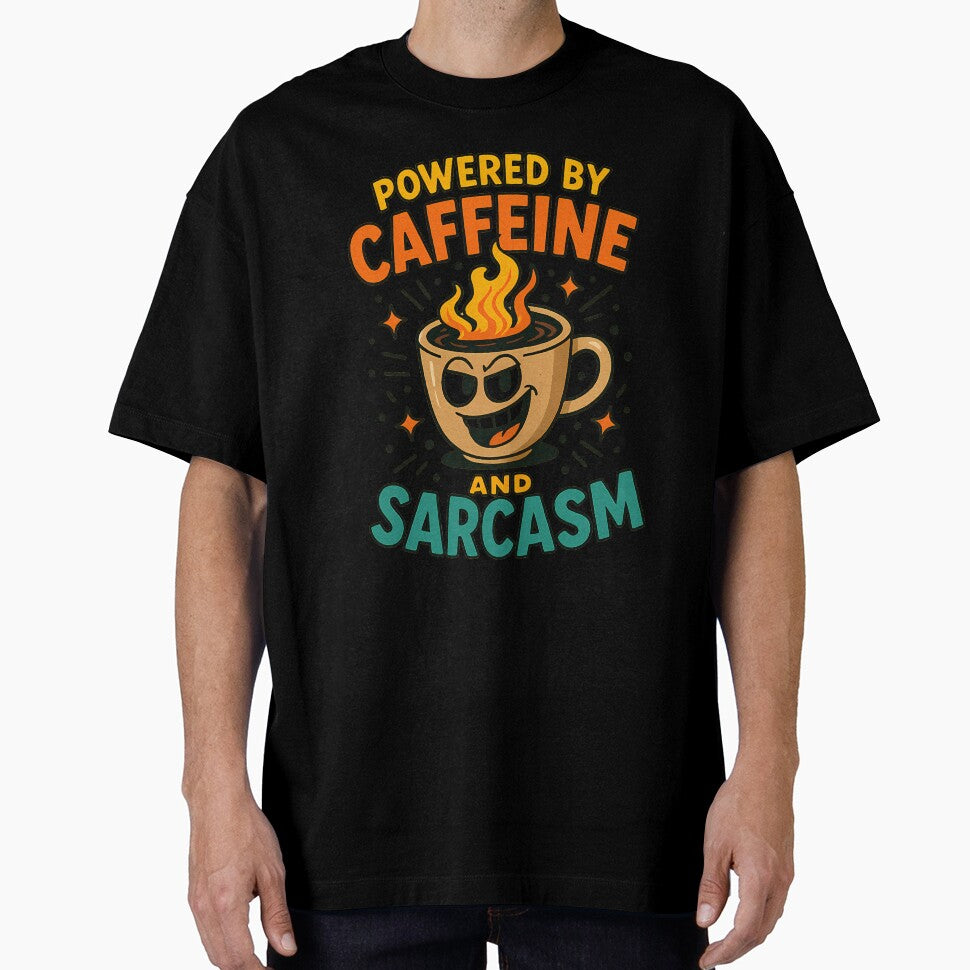 Powered by Caffeine and Sarcasm – Funny Colorful Coffee Lover Design by Happy Bag