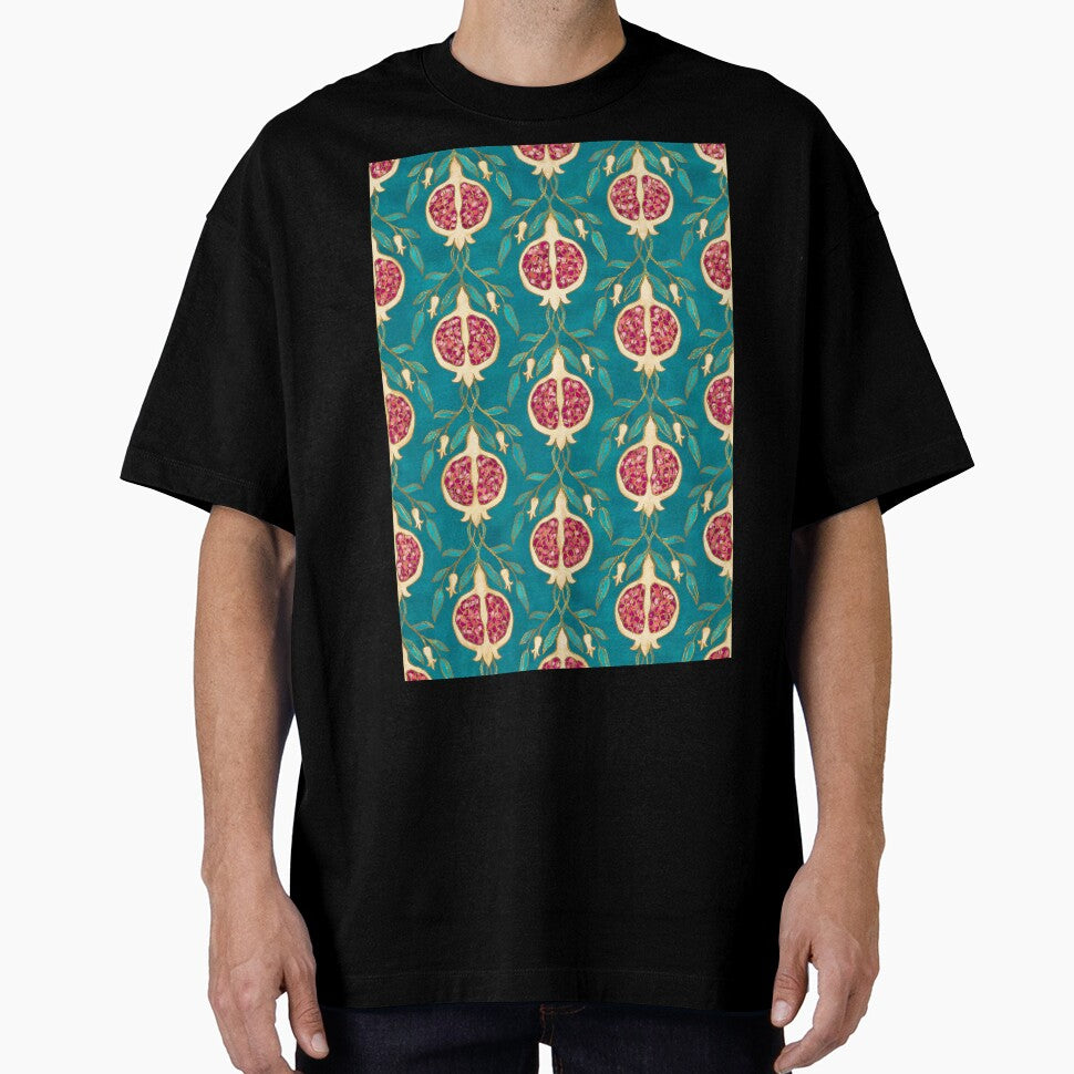 Pomegranate Pattern Teal Background by Octavia Soldani