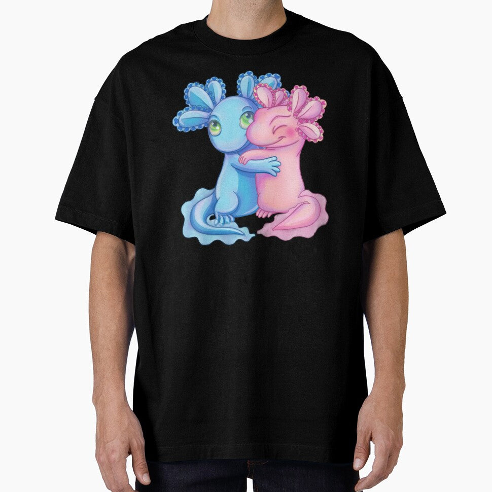 Kawaii Axolotl Love Birds Pink and Blue by Levana-Jane