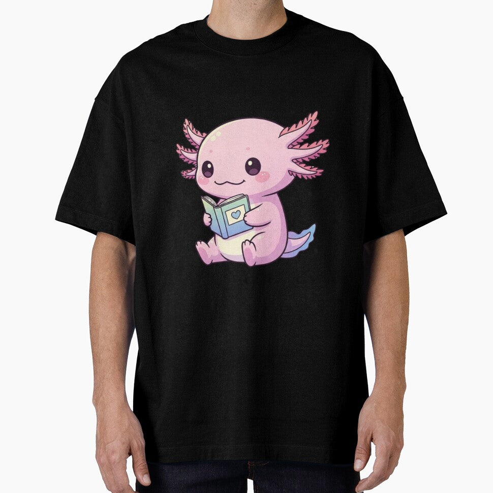 Adorable Pink Axolotl Reading a Book - Cute Axolotl Art for Animal and Book Lovers by soletstudio