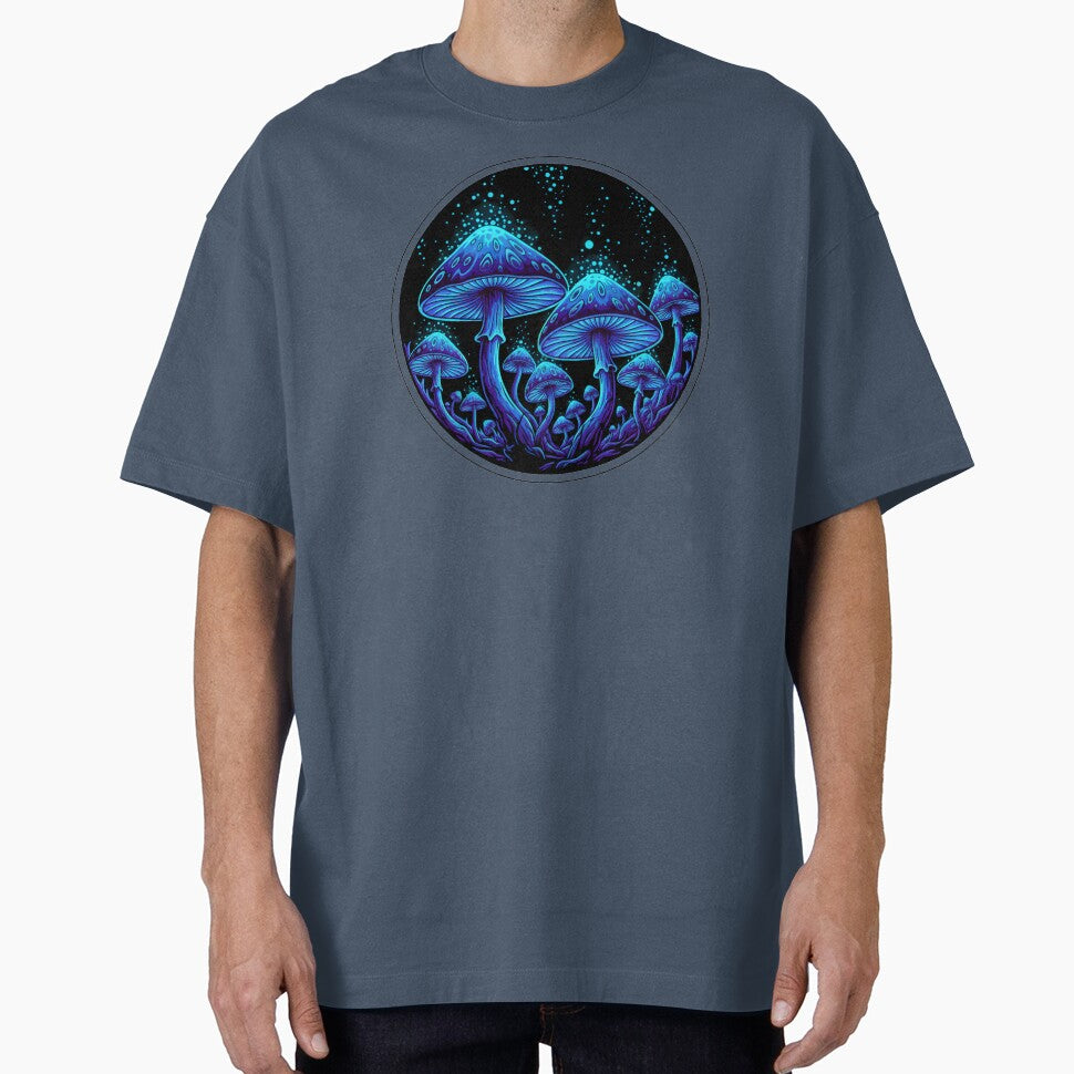 Psychedelic Neon Blue Magic Mushrooms Glowing Fantasy Fungi by MarCinu Art