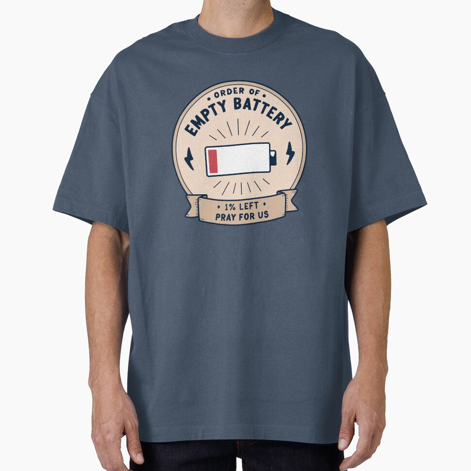 Order of Empty Battery – 1% Left Pray For Us Funny Low Energy Club Badge by thesalynn