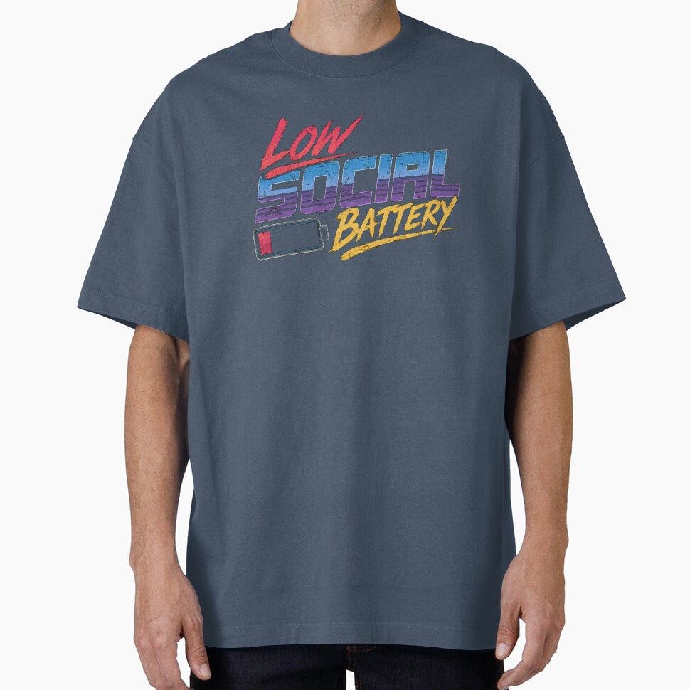 Low Social Battery | Retro 80s Neon Graphic Tee by DNHZstore