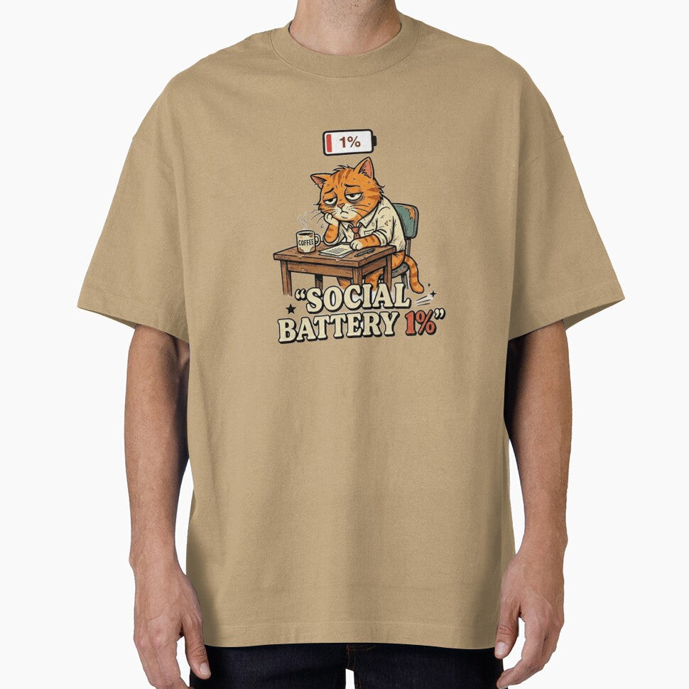 Social Battery 1% Cat – Funny Introvert Office Humor by Dada-arts