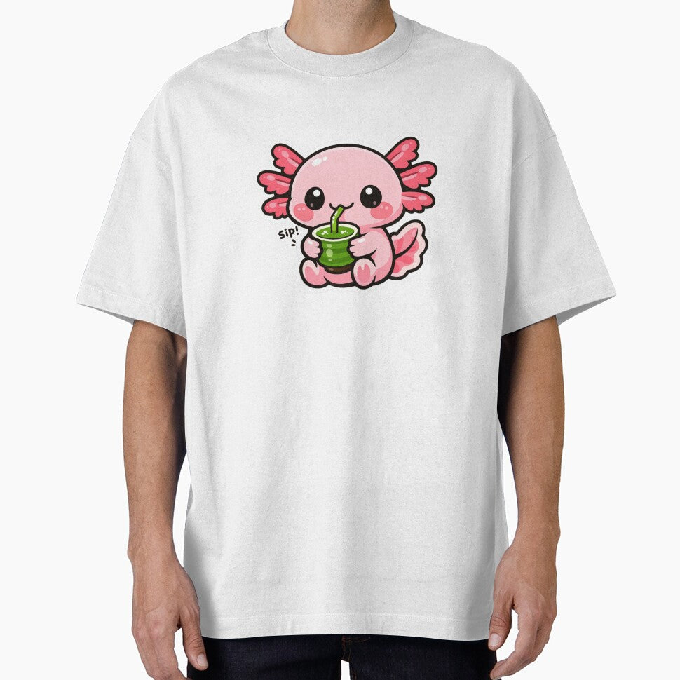 Cute Axolotl Matcha Tea - Kawaii Boba Aesthetic Sticker by AuraArtistica