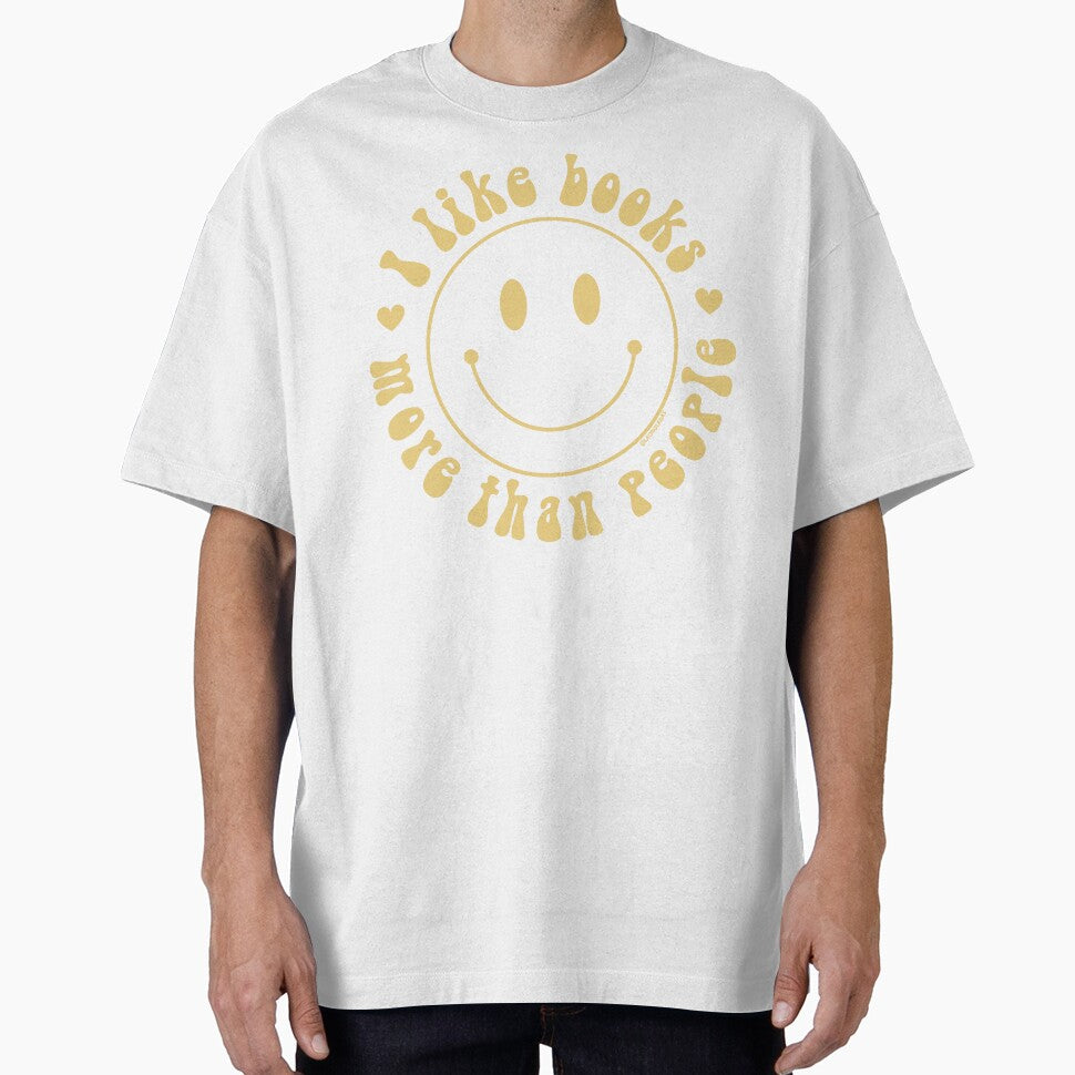 I Like Books More Than People / Bookish Aesthetic Pastel Yellow Smiley Face Book Obsessed Gifts For Kindle Readers Merch Tbr Booktrovert Ya Romance by Latinoladas