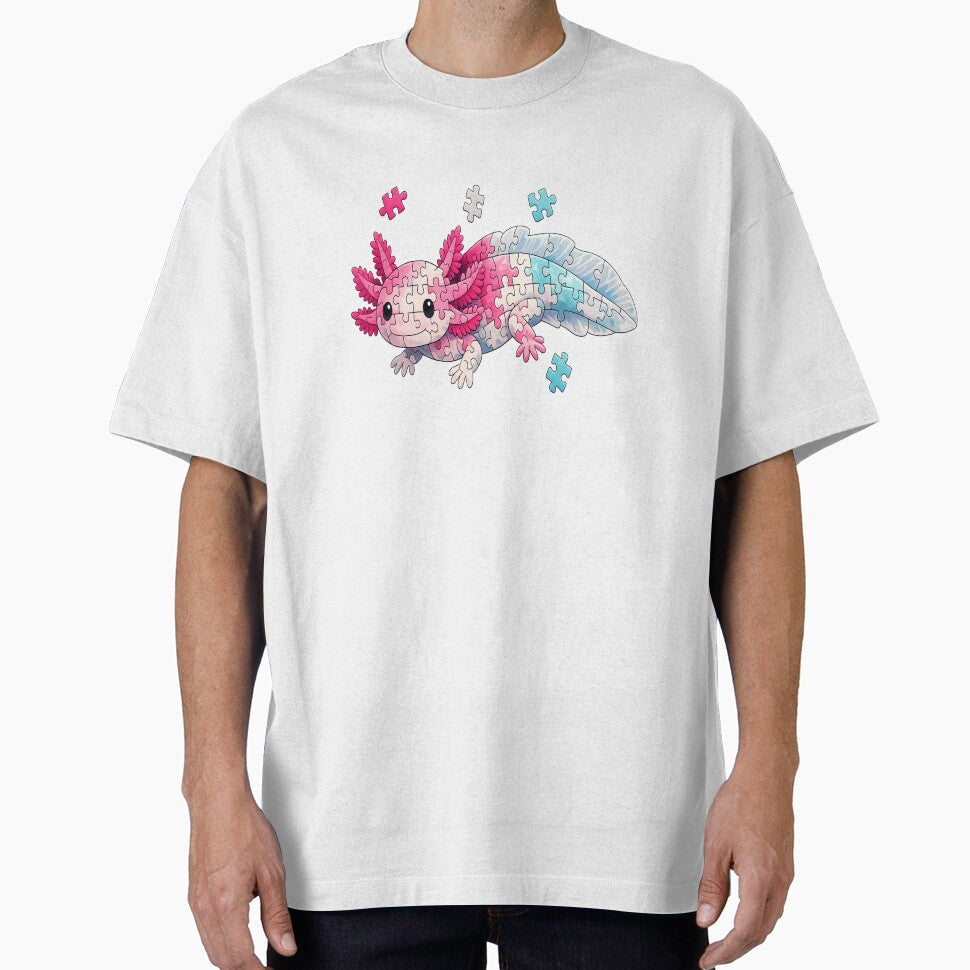 Cute Axolotl Puzzle Illustration – Kawaii Axolotl Jigsaw Art by RetroPop23