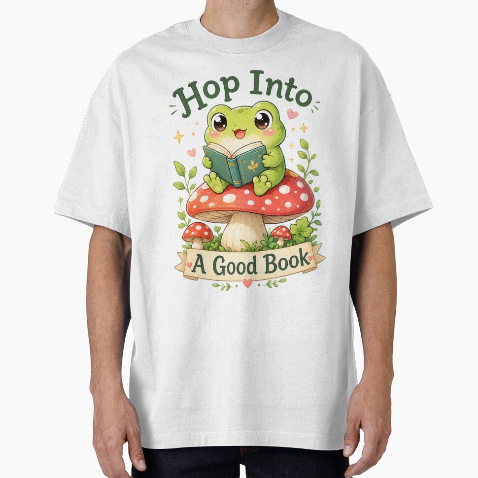 Hop Into A Good Book – Cute Frog Reading on Mushroom by MotylekAnia