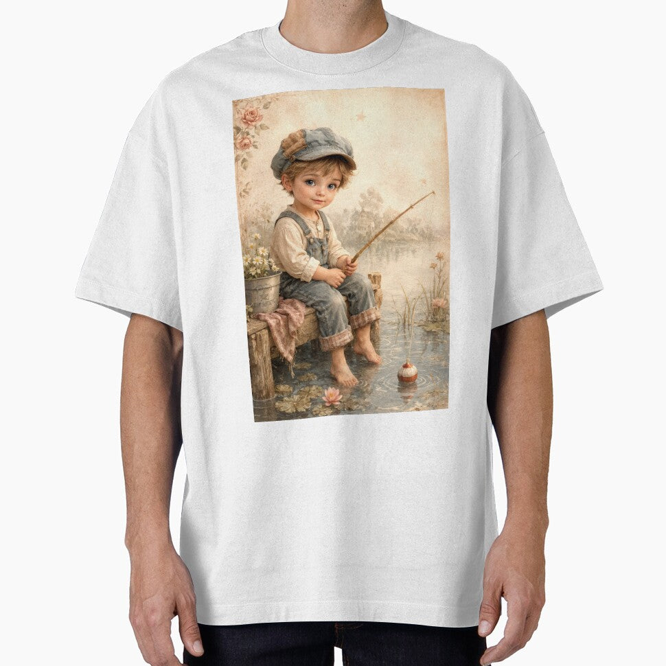 Wall Art - Postcard - ILLUSTRATION #3 - Lakeside Nostalgia – Vintage Childhood Fishing by ForeverPrintsOK
