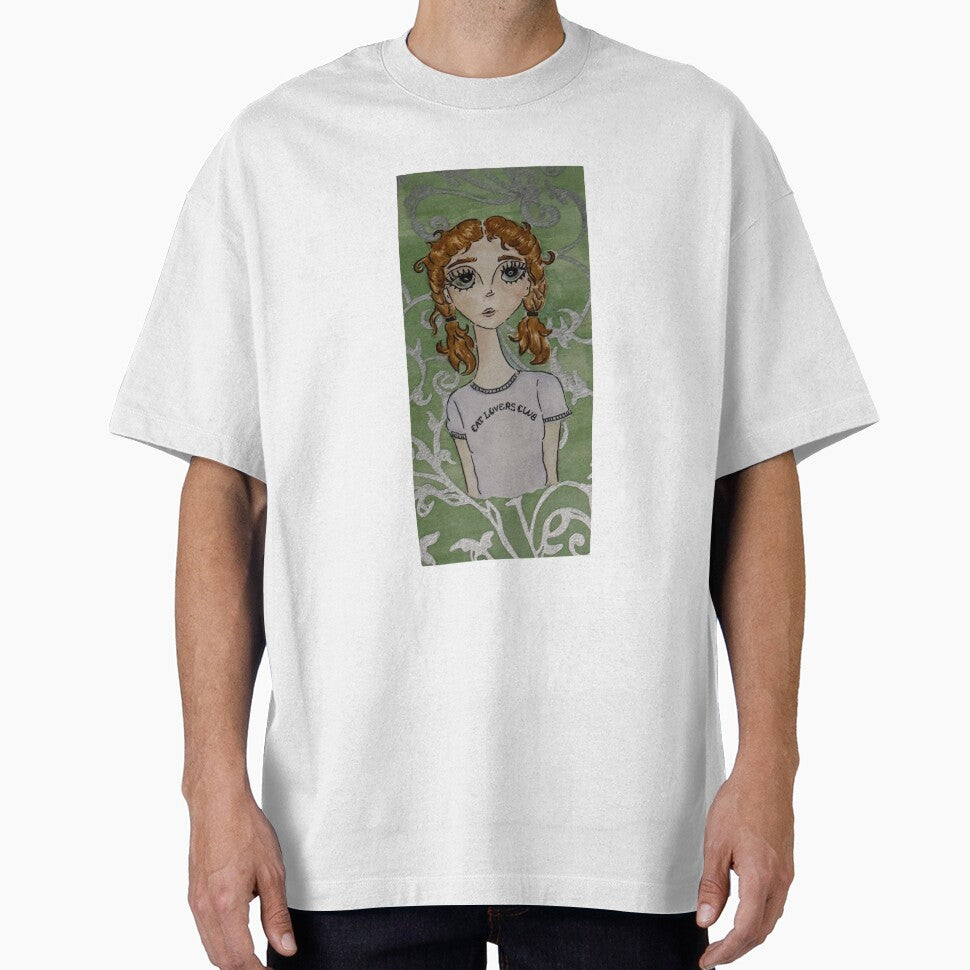 whimsical girl with cat tshirt - watercolour painting by jayssaturn