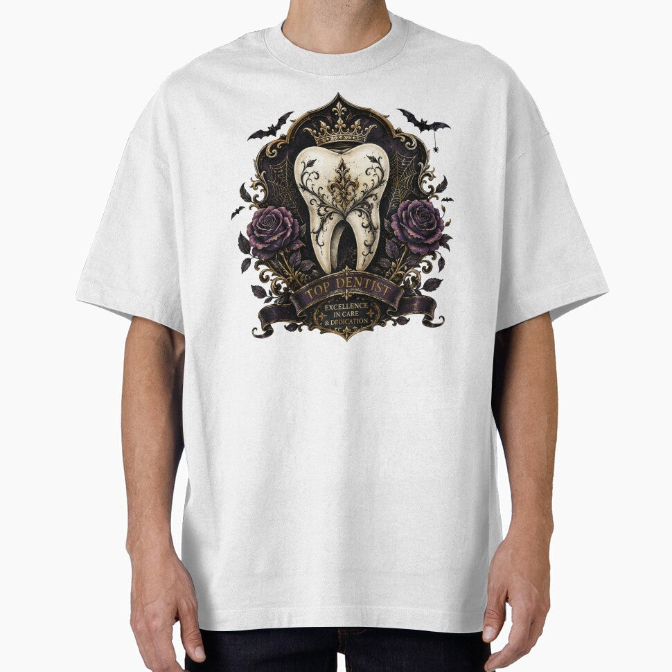 Victorian Gothic Tooth Design | Dark Academia Dentist Gift Floral Dental Artwork by Anastasiia Yurevych