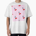 Cherry Stripe Pattern – Cute Pink and Black Retro Fruit Aesthetic by NightSpell