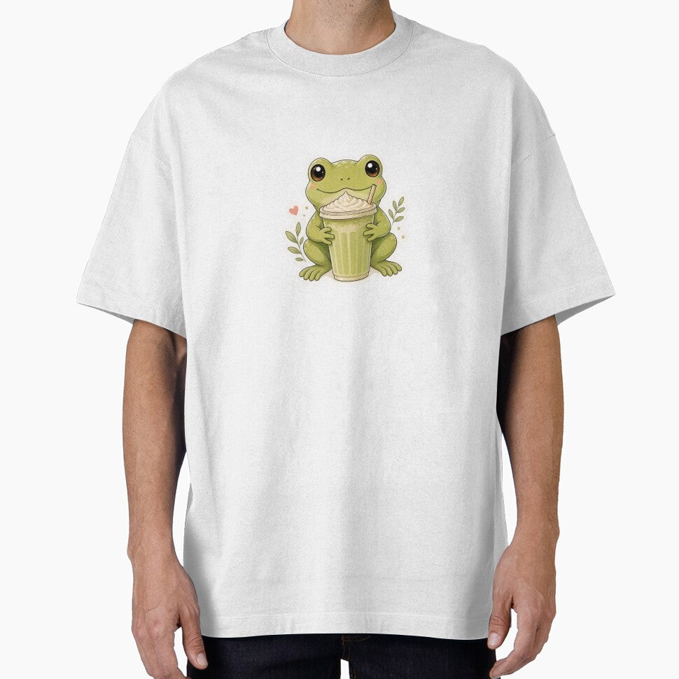 Cute Matcha Frog with Latte by TessHandmadeCreation