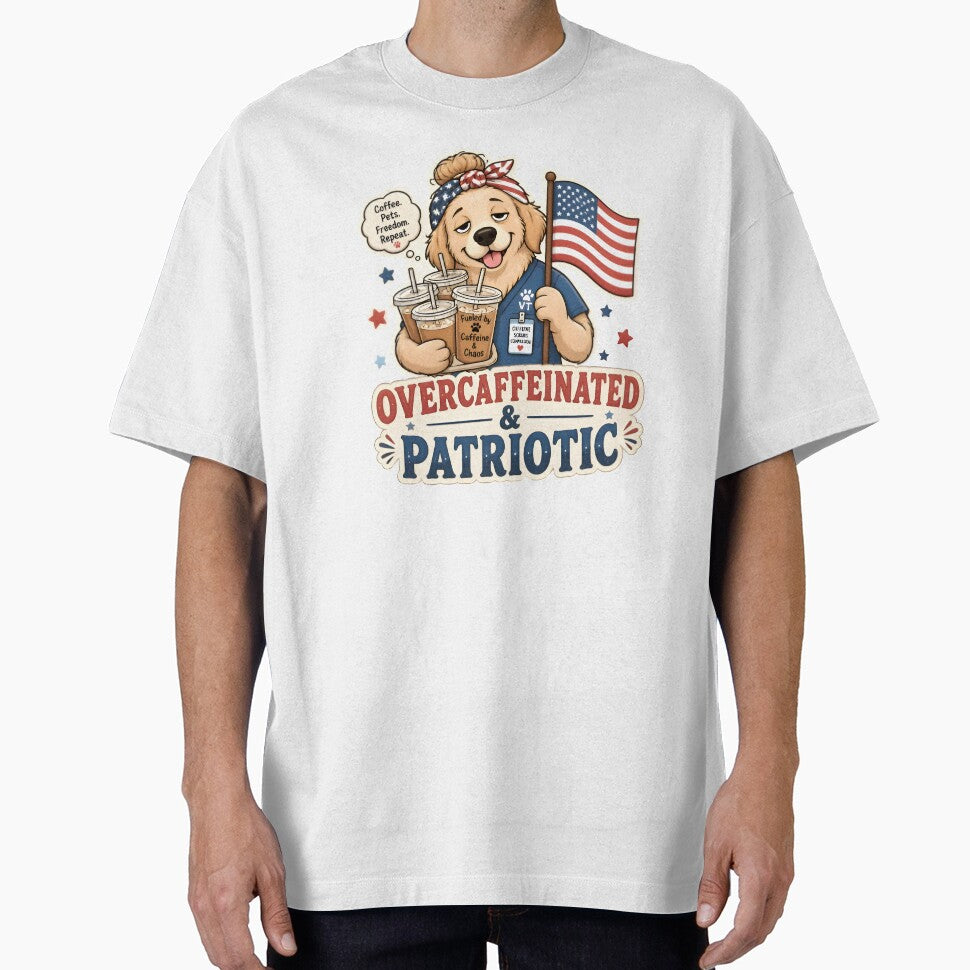 Overcaffeinated & Patriotic Vet Sticker | Funny Veterinary Coffee Dog by Bettybee00