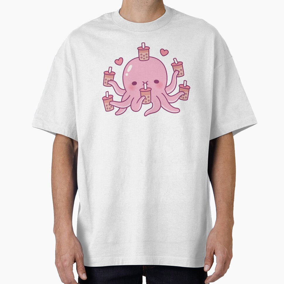 Cute Pink Octopus Loves Bubble Tea by rustydoodle