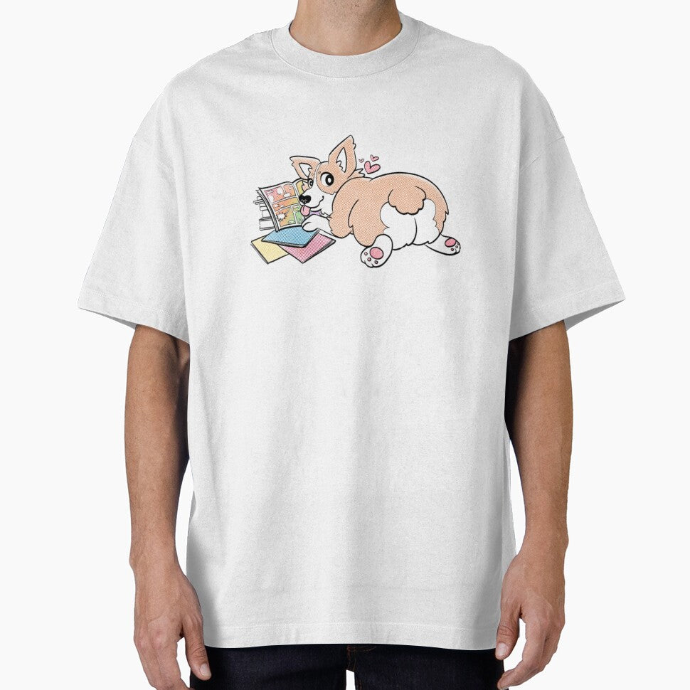 Cute Corgi Butt Reading Comic Book Whimsical Art by Nicolealtdesign