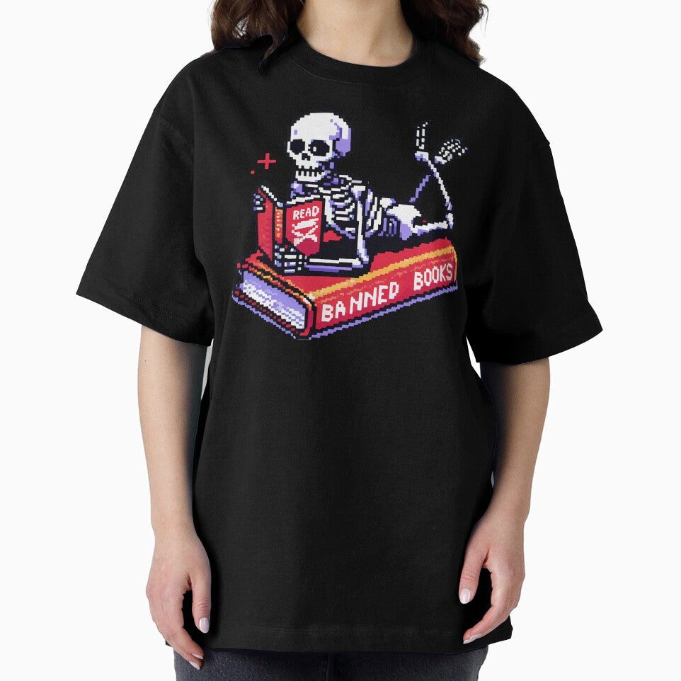 Funny Read Banned Books Skeleton Pixel Art by TomFrontierArt
