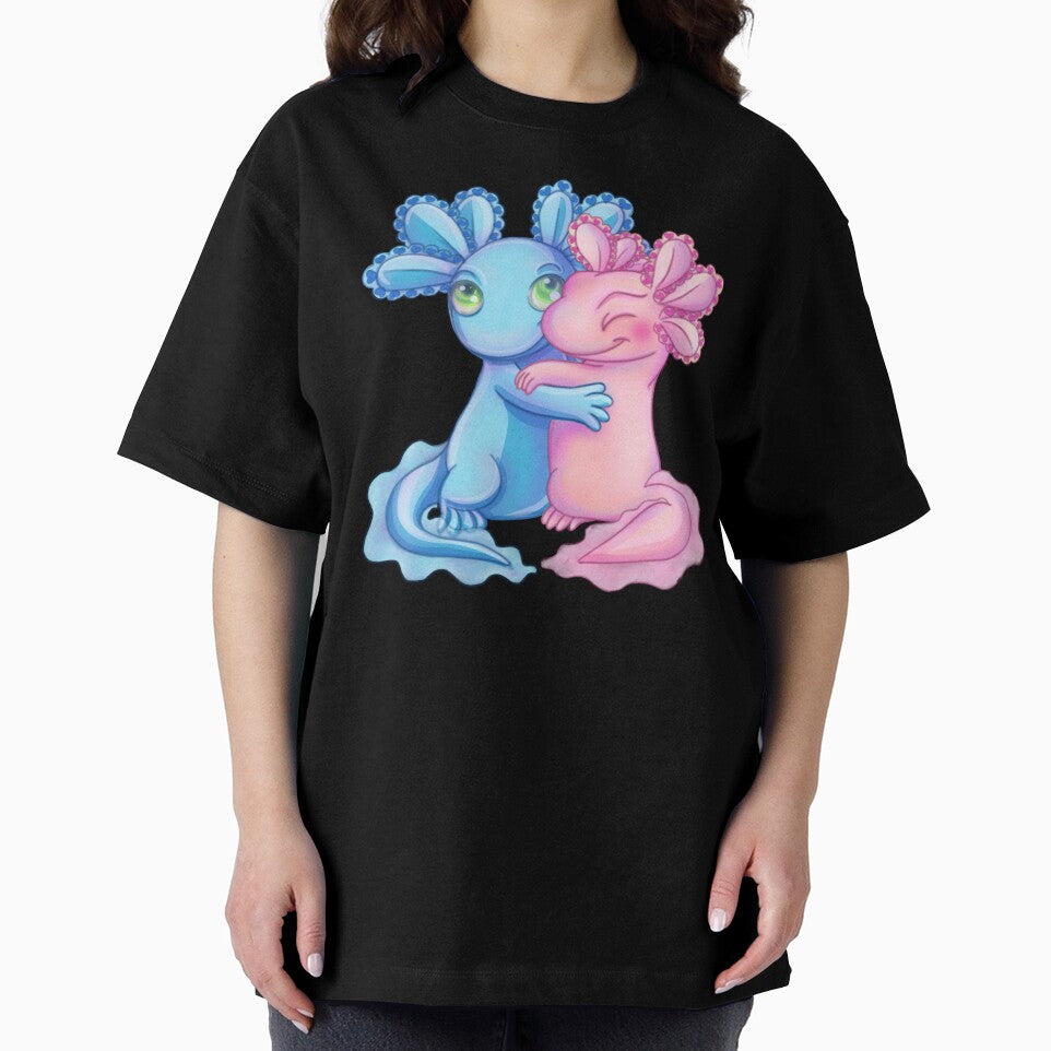 Kawaii Axolotl Love Birds Pink and Blue by Levana-Jane