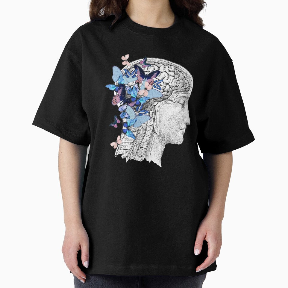 Brain blue butterflies floral mental health, brain psychology, mental health matters by Collagedream