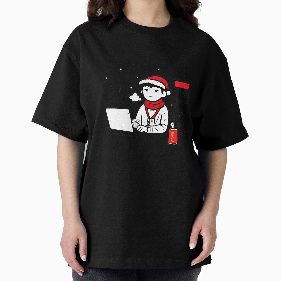 Working on Christmas Day Japanese Doodle Laptop Illustration by Drawian Studio