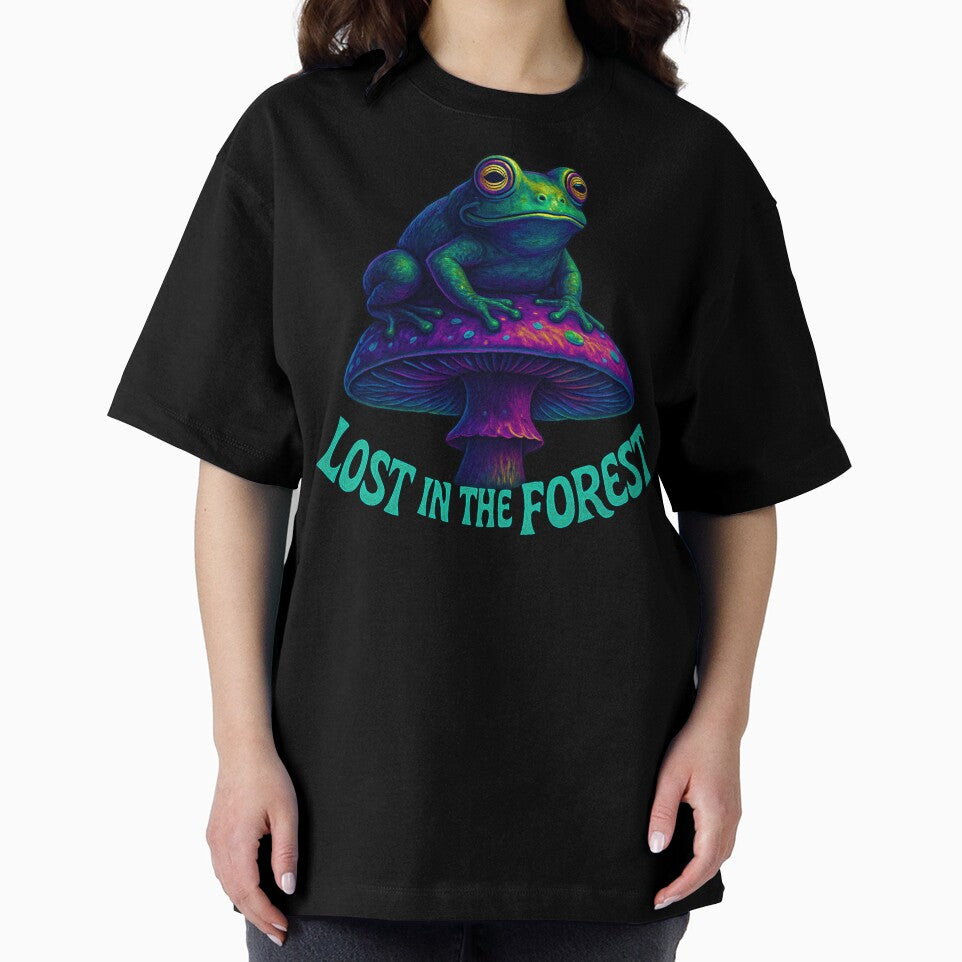 Lost in the Forest – Psychedelic Frog on Mushroom by Tatko Designs