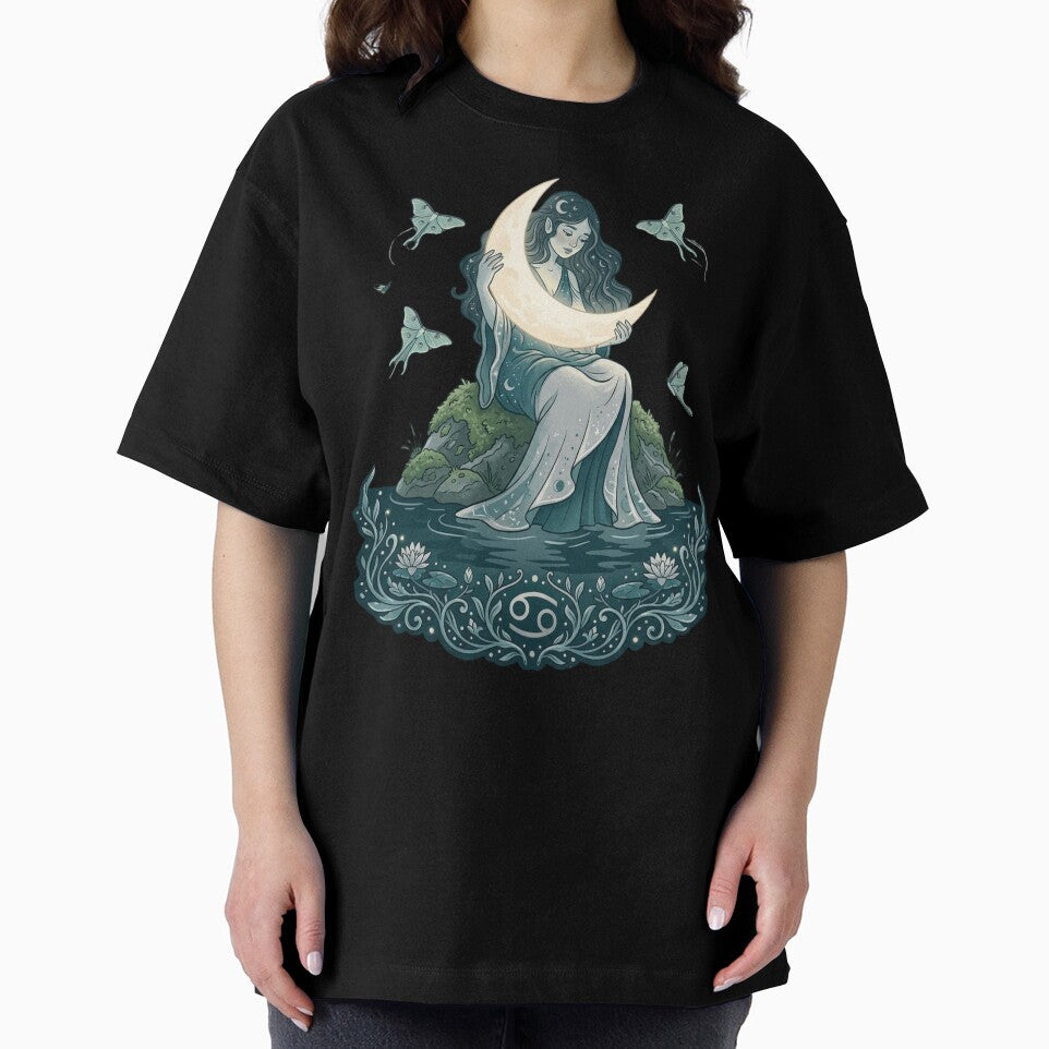 Cancer Whimsigoth Zodiac Art — Dark Lunar Water Sign Astrology Design by DriftingDoodle