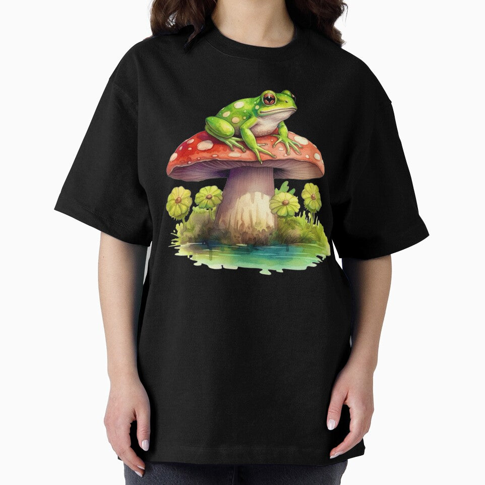Frog Sitting on Top of Mushroom by Myra365Art