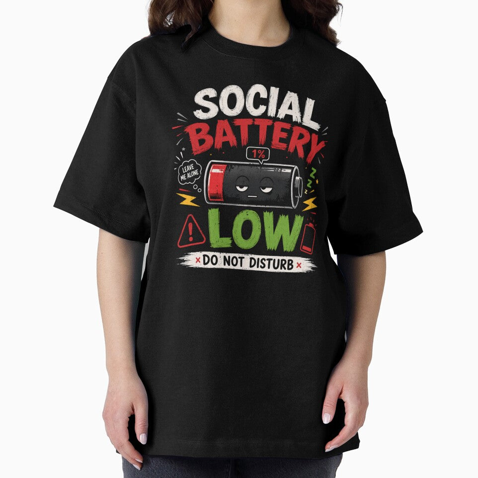 Social Battery Low 1% Funny Introvert Shirt, Do Not Disturb Tee, Anti Social Humor T-Shirt, Leave Me Alone Graphic Tee by thebestoffer