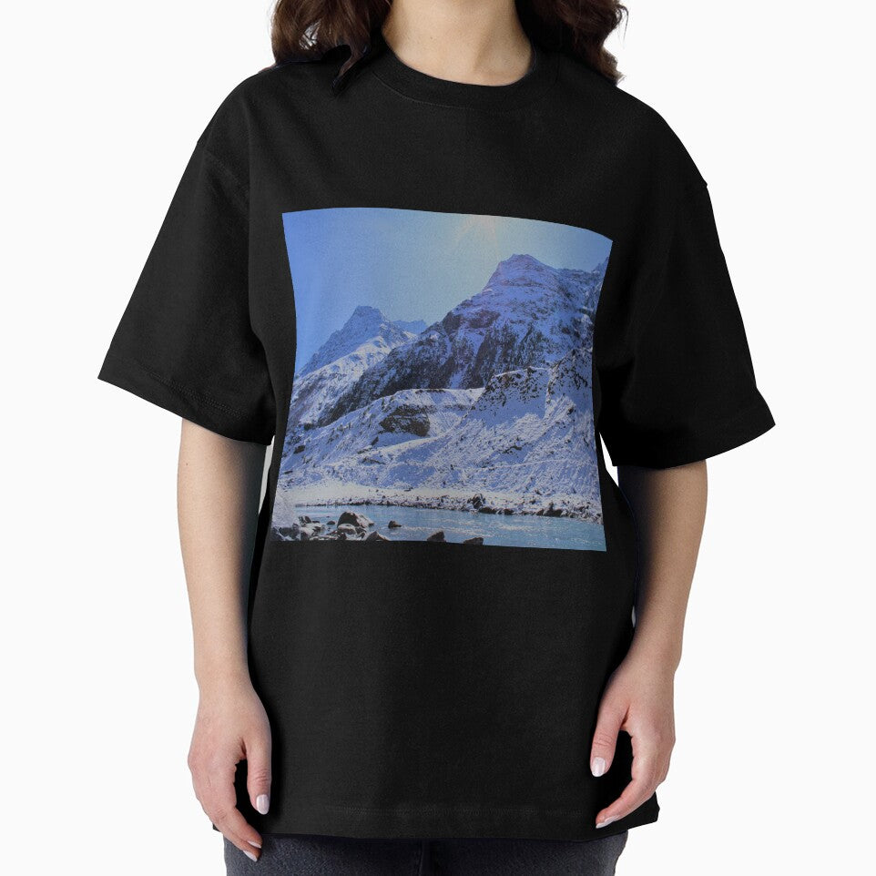 Blue snow mountain river valley by AKMarkethub