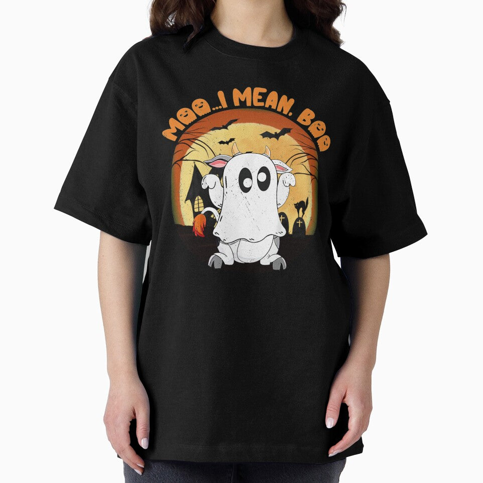 Moo I Mean Boo Ghost Cow Pumpkin Moon Halloween by reginaturner