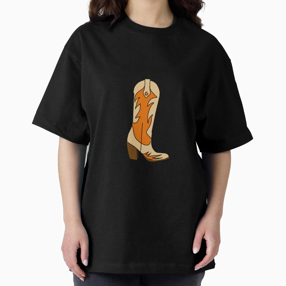 Cowgirl Boots Illustration in Orange and Beige – Western Aesthetic Cowboy Boot Art by Rosadraws
